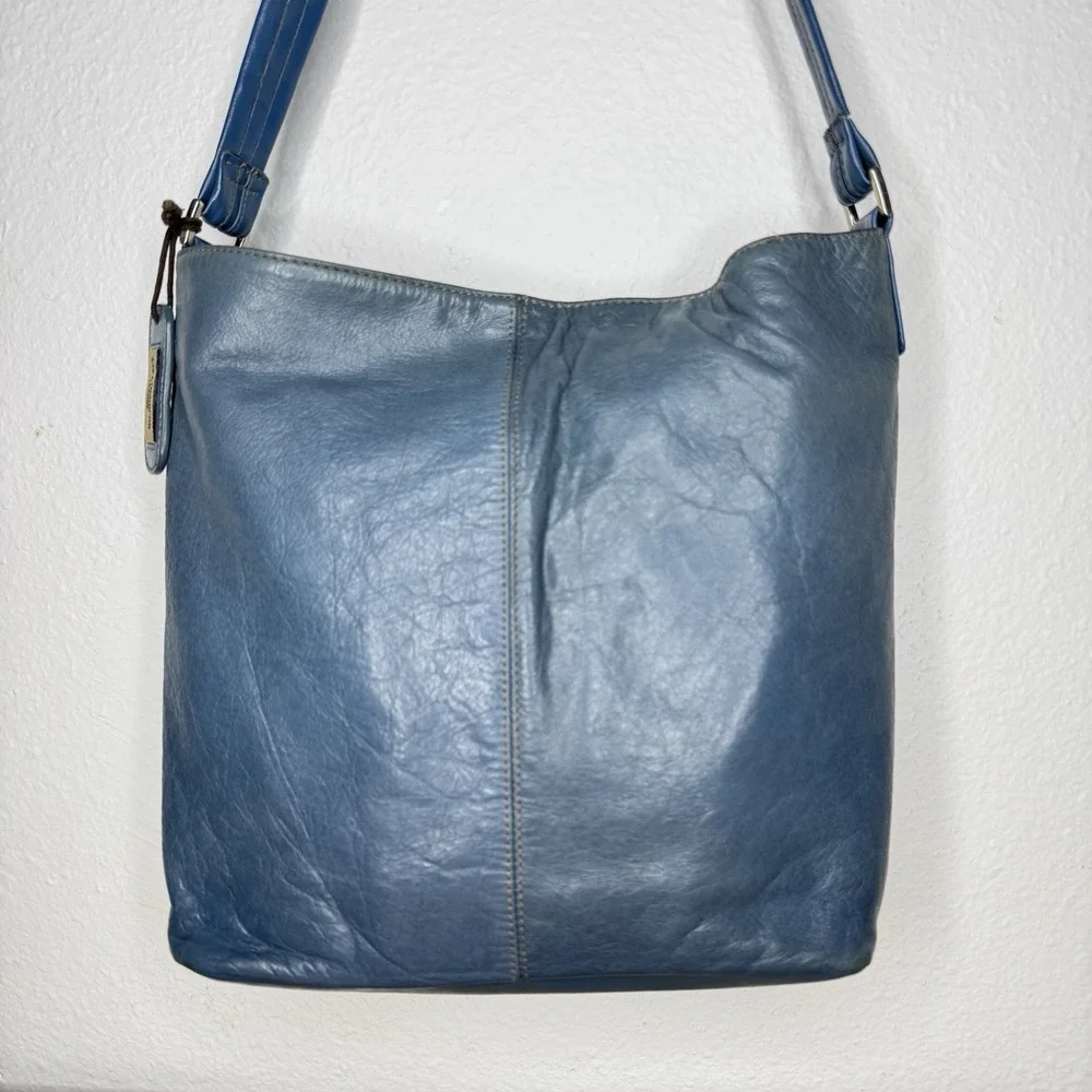 Liz Claiborne Blue Leather Bucket‎ Bag Shoulder Bag Vintage 90s Y2K Purse